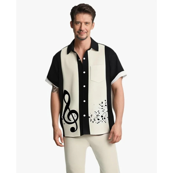 ❤️Men Black Print Short Sleeve Hawaiian Fit Casual Button Down Beach Shirts - Picture 6 of 7